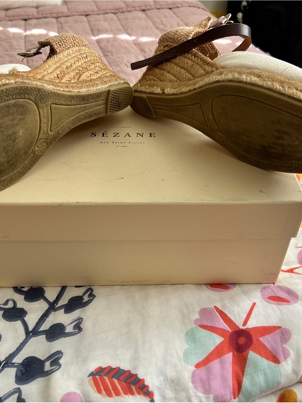 Sezane Canvas Espadrille Wedge Sandals - Cream and Tan - Picture 8 of 13